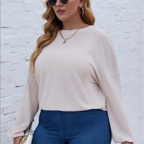 PLUS SIZE APRICOT SOLID DROP SHOULDER LONG SLEEVE - Picture 4 of 7